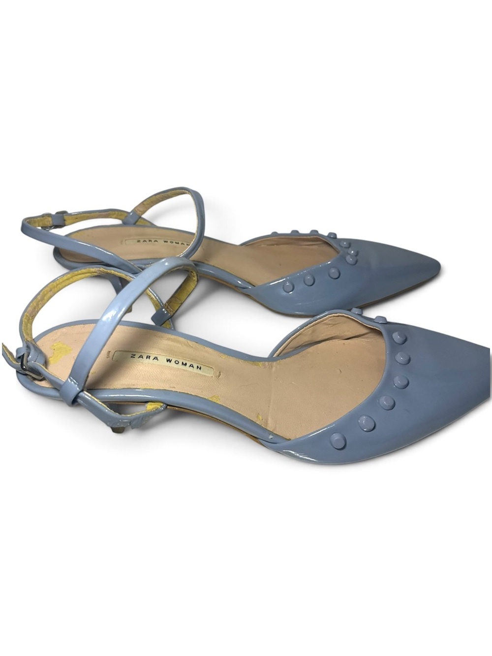 ZARA Woman Blue Patent Studded Pointed Toe Kitten Heels Y2K